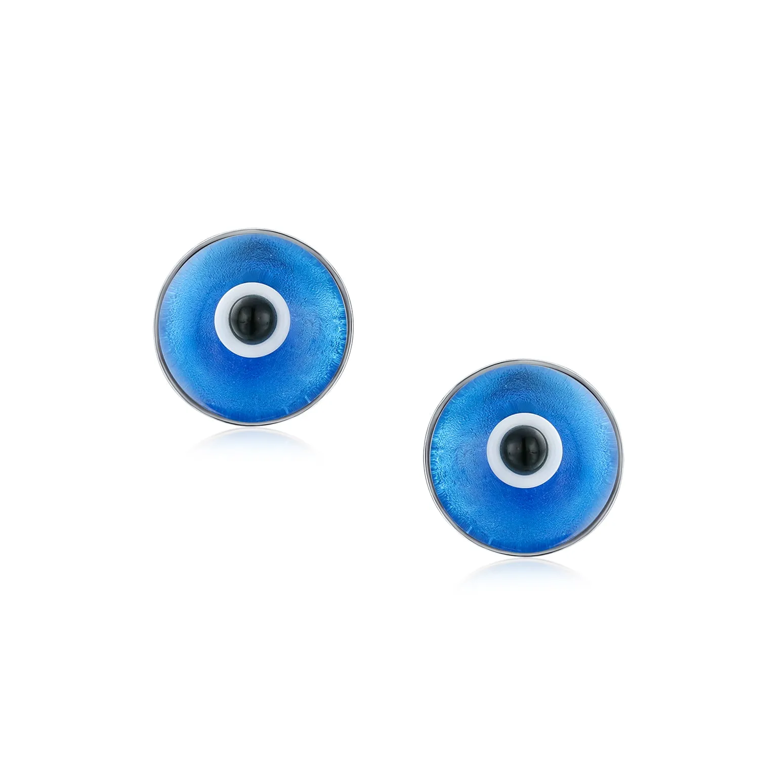 Spiritual Protection Evil Eye Stud Earrings Murano Glass Sterling Silver 9MM