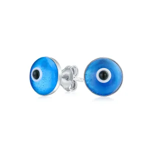 Spiritual Protection Evil Eye Stud Earrings Murano Glass Sterling Silver 9MM