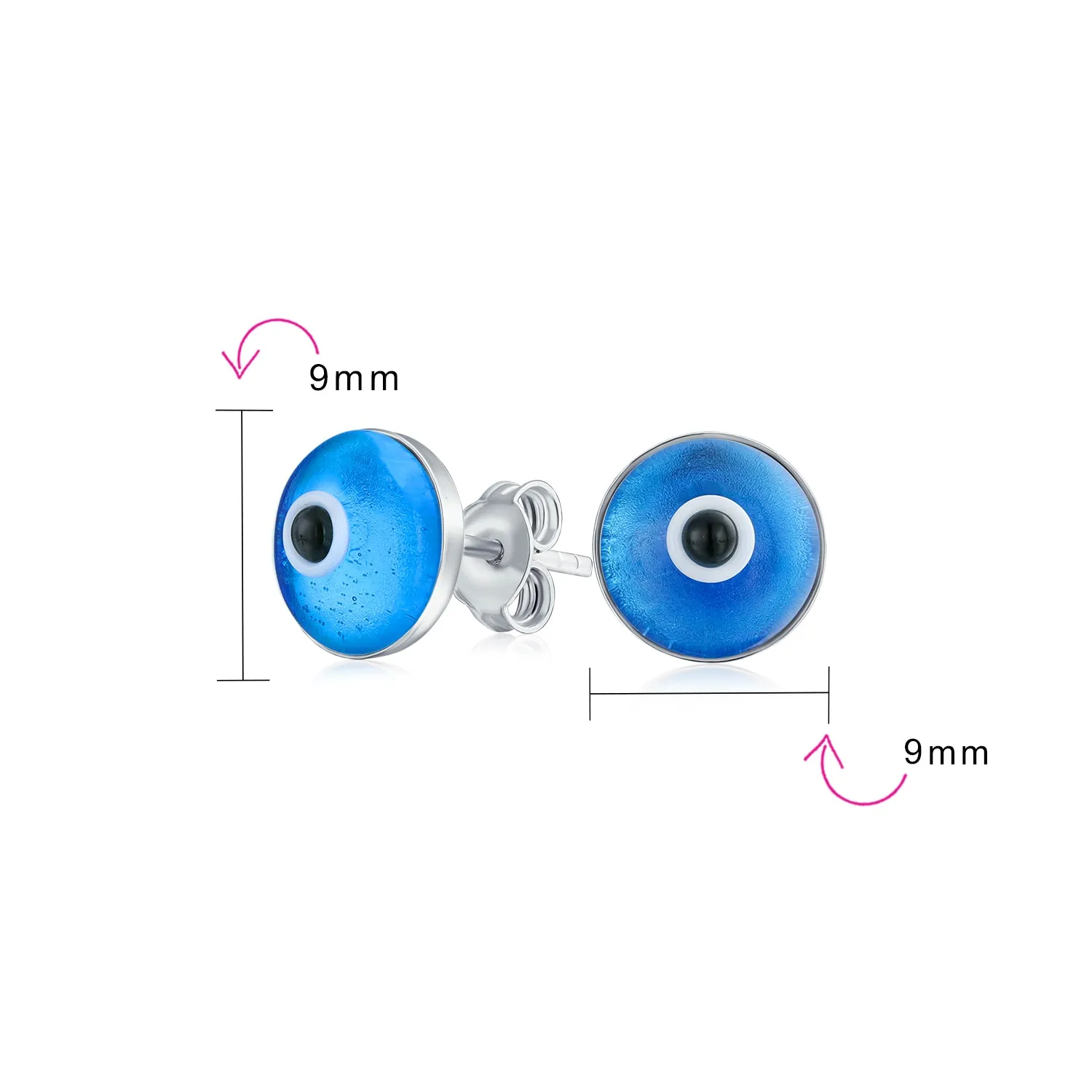 Spiritual Protection Evil Eye Stud Earrings Murano Glass Sterling Silver 9MM