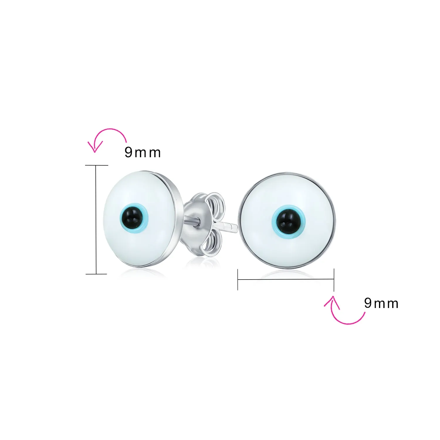 Spiritual Protection Evil Eye Stud Earrings Murano Glass Sterling Silver 9MM