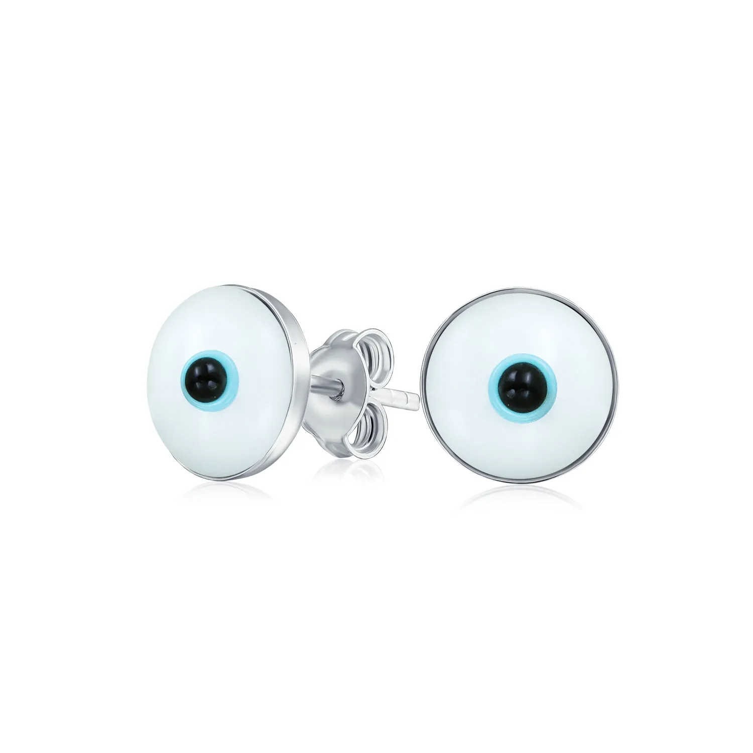 Spiritual Protection Evil Eye Stud Earrings Murano Glass Sterling Silver 9MM