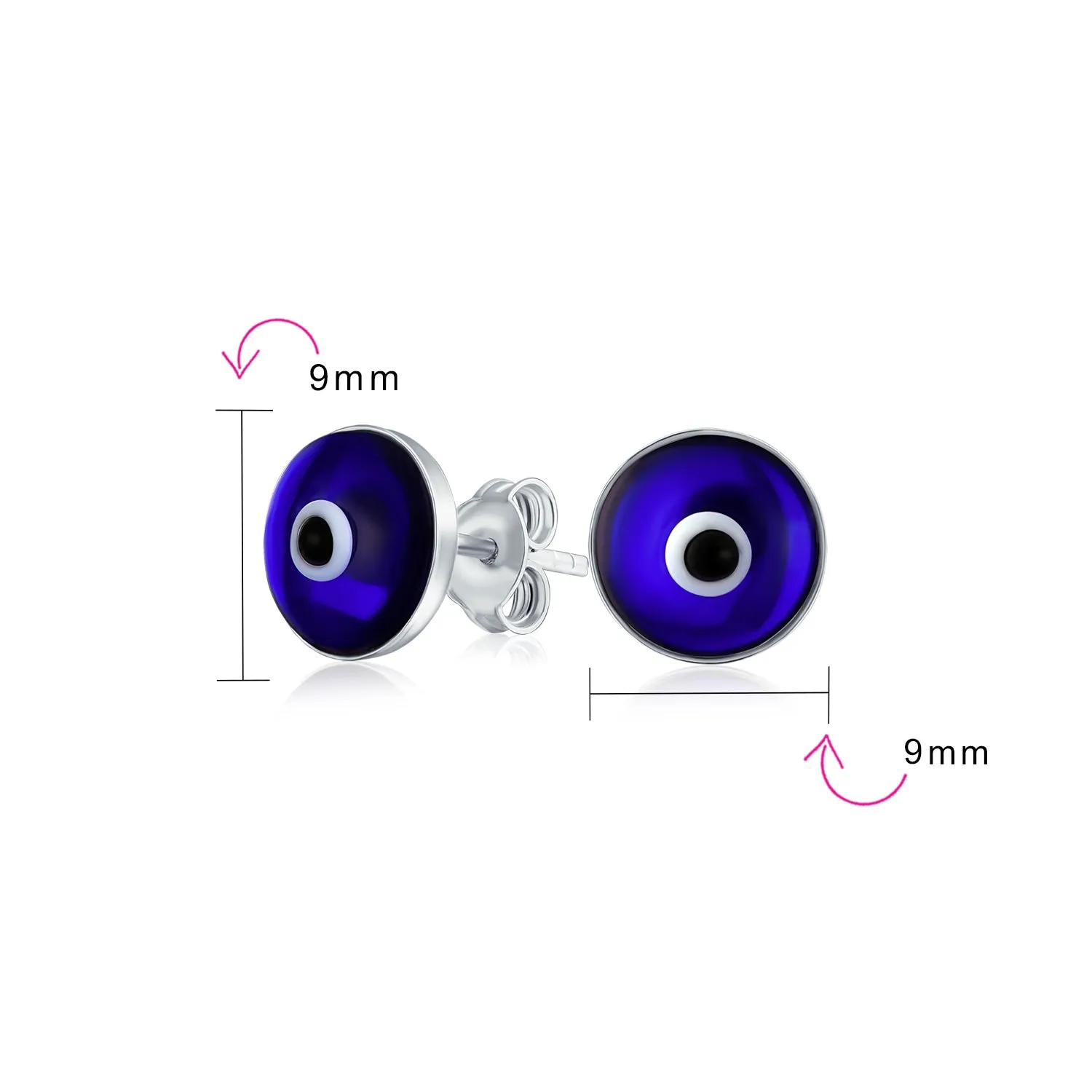 Spiritual Protection Evil Eye Stud Earrings Murano Glass Sterling Silver 9MM