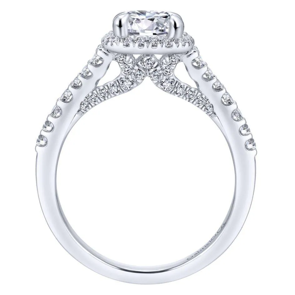 Square Halo Round Diamond Ring 14K White Gold .56Cttw 360A