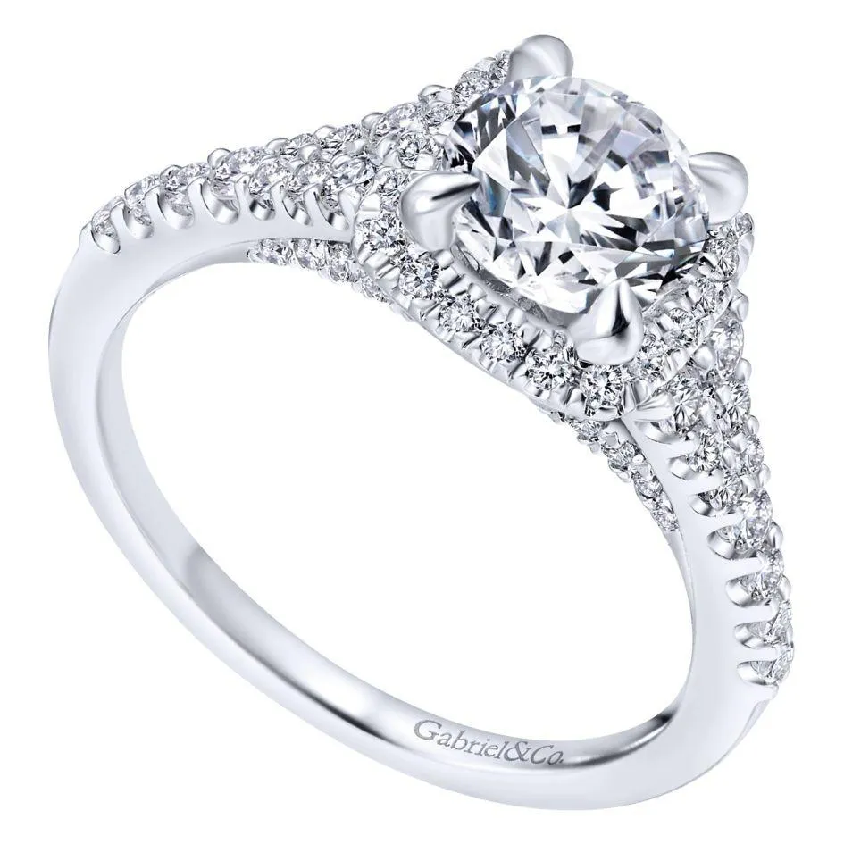 Square Halo Round Diamond Ring 14K White Gold .56Cttw 360A