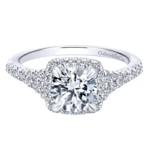 Square Halo Round Diamond Ring 14K White Gold .56Cttw 360A