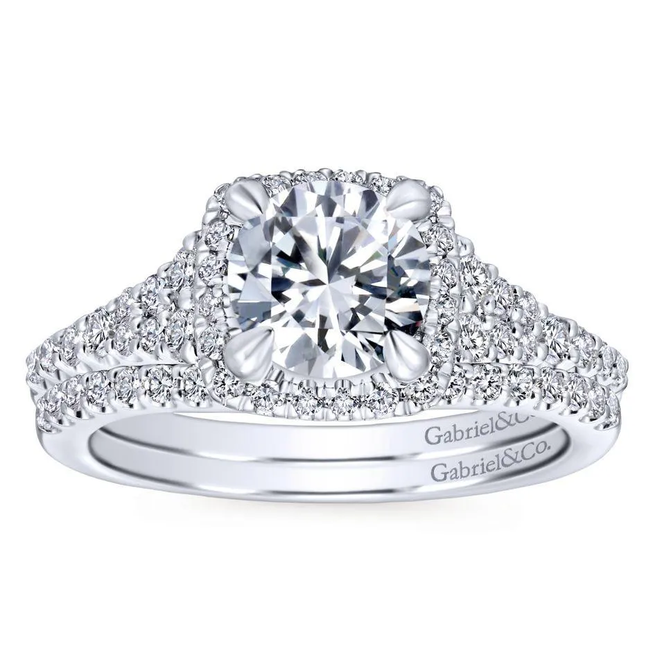 Square Halo Round Diamond Ring 14K White Gold .56Cttw 360A