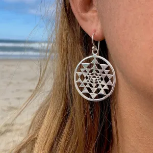 Sri Yantra Sacred Geometry Silver Earrings