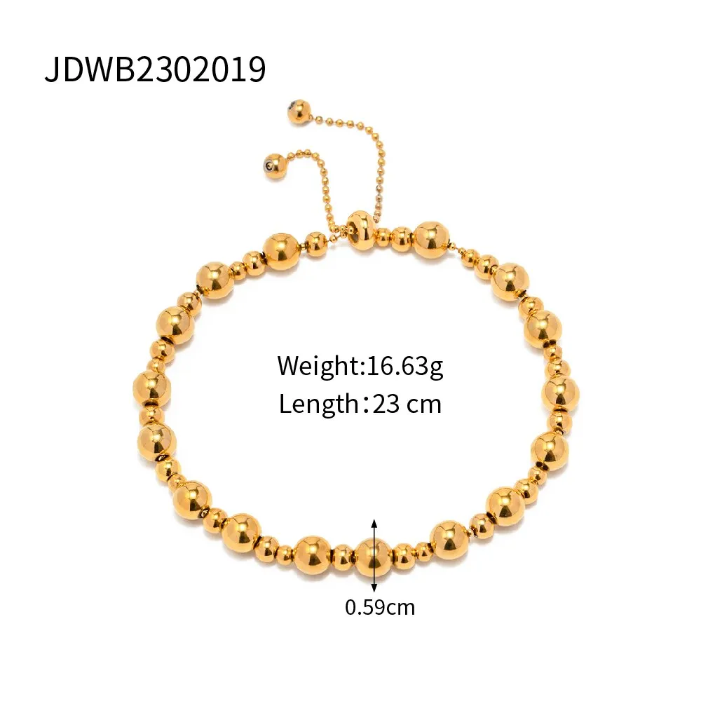 Stainless Steel 18k Gold Plated Metal Width Chain Adjustable Charm Bracelet Bangle Fashion Statement Trendy Jewelry