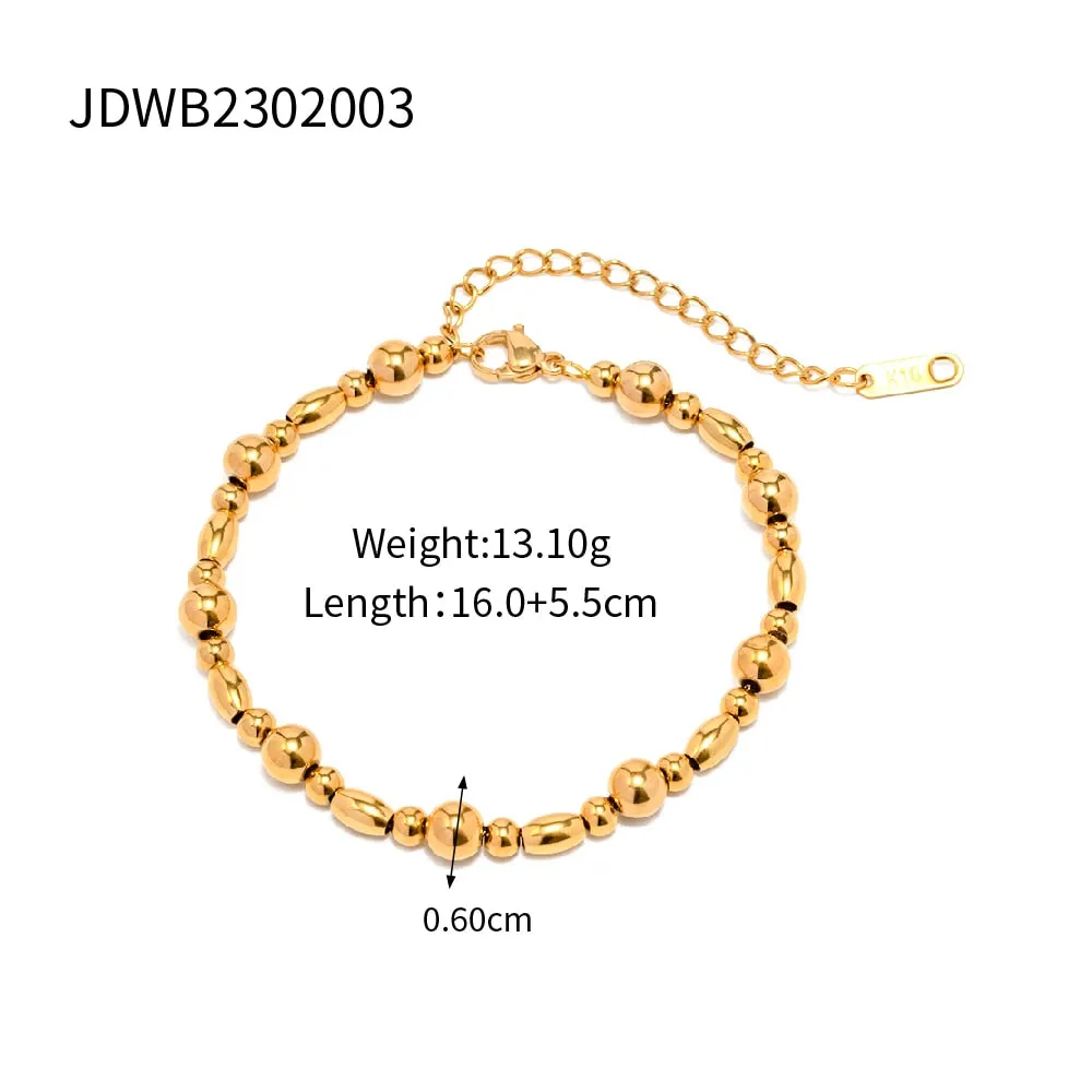 Stainless Steel 18k Gold Plated Metal Width Chain Adjustable Charm Bracelet Bangle Fashion Statement Trendy Jewelry