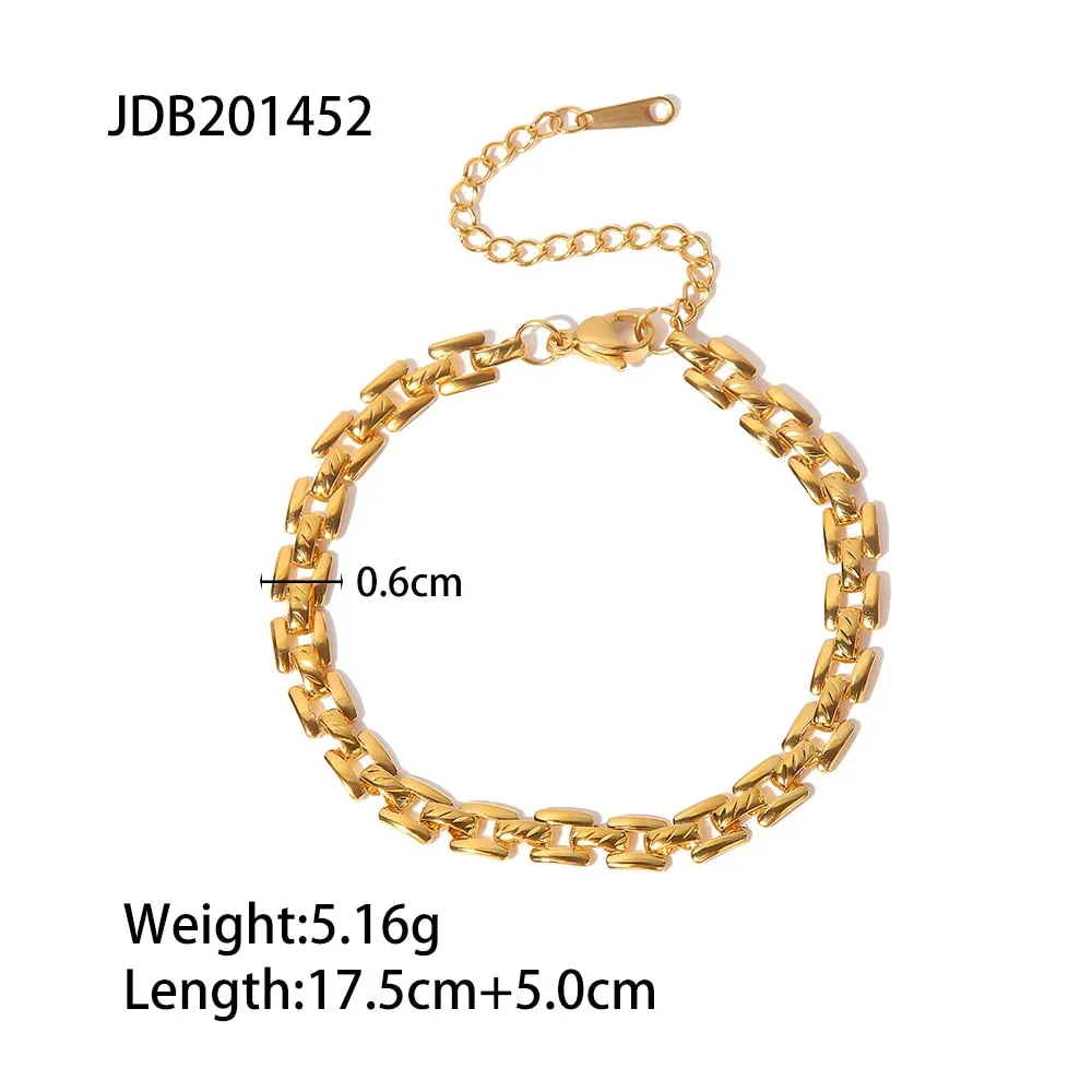 Stainless Steel 18k Gold Plated Metal Width Chain Adjustable Charm Bracelet Bangle Fashion Statement Trendy Jewelry
