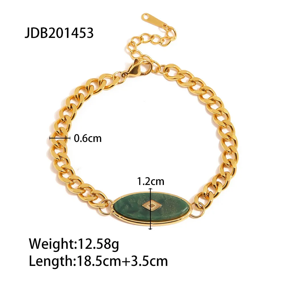 Stainless Steel 18k Gold Plated Metal Width Chain Adjustable Charm Bracelet Bangle Fashion Statement Trendy Jewelry
