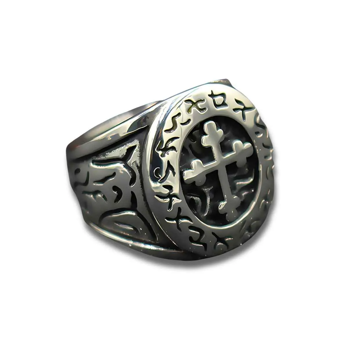 Stainless Steel Crucifix Signet Ring
