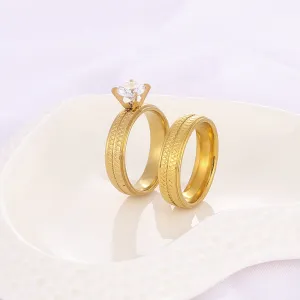 Stainless Steel Diamond  Pattern Couple Rings