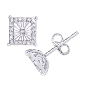 Sterling Silver 1/4 Ct Diamond Miracle Plate Square Stud