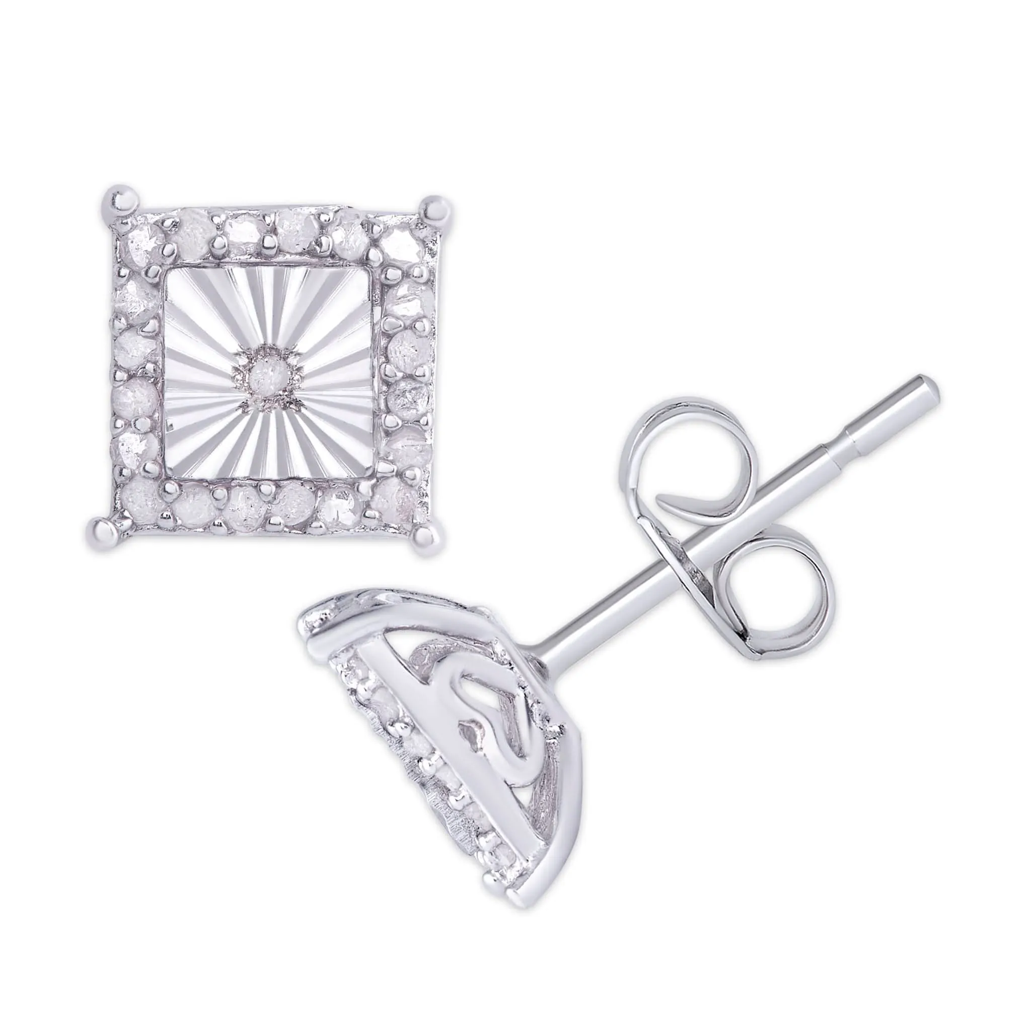 Sterling Silver 1/4 Ct Diamond Miracle Plate Square Stud
