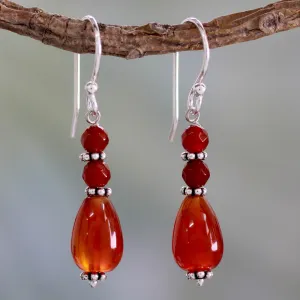 Sterling Silver & Carnelian Beaded Earrings