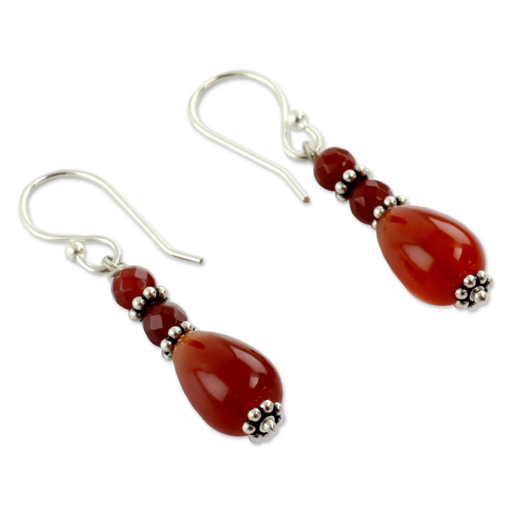 Sterling Silver & Carnelian Beaded Earrings