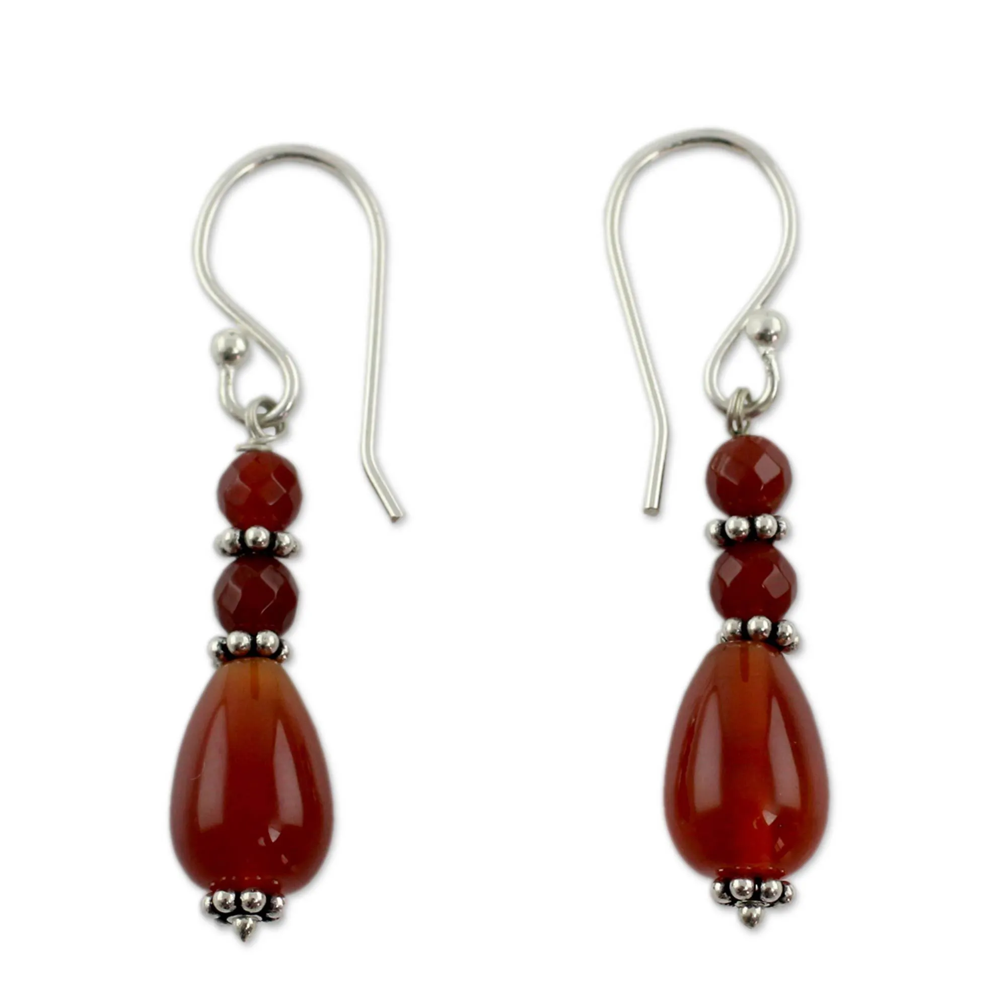 Sterling Silver & Carnelian Beaded Earrings