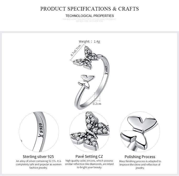 Sterling Silver Butterflies Dancing Elegant Rings