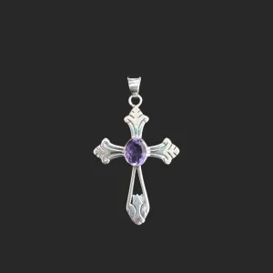 Sterling Silver Cross Amethyst Pendant