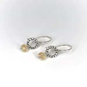 Sterling Silver Hoop Earrings with Citrine