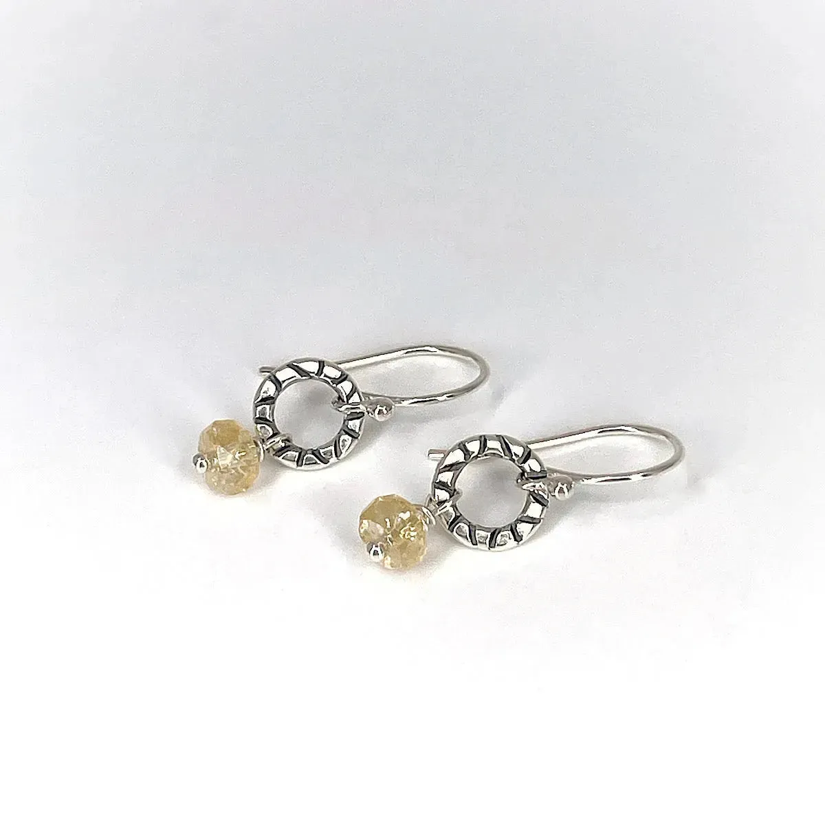 Sterling Silver Hoop Earrings with Citrine