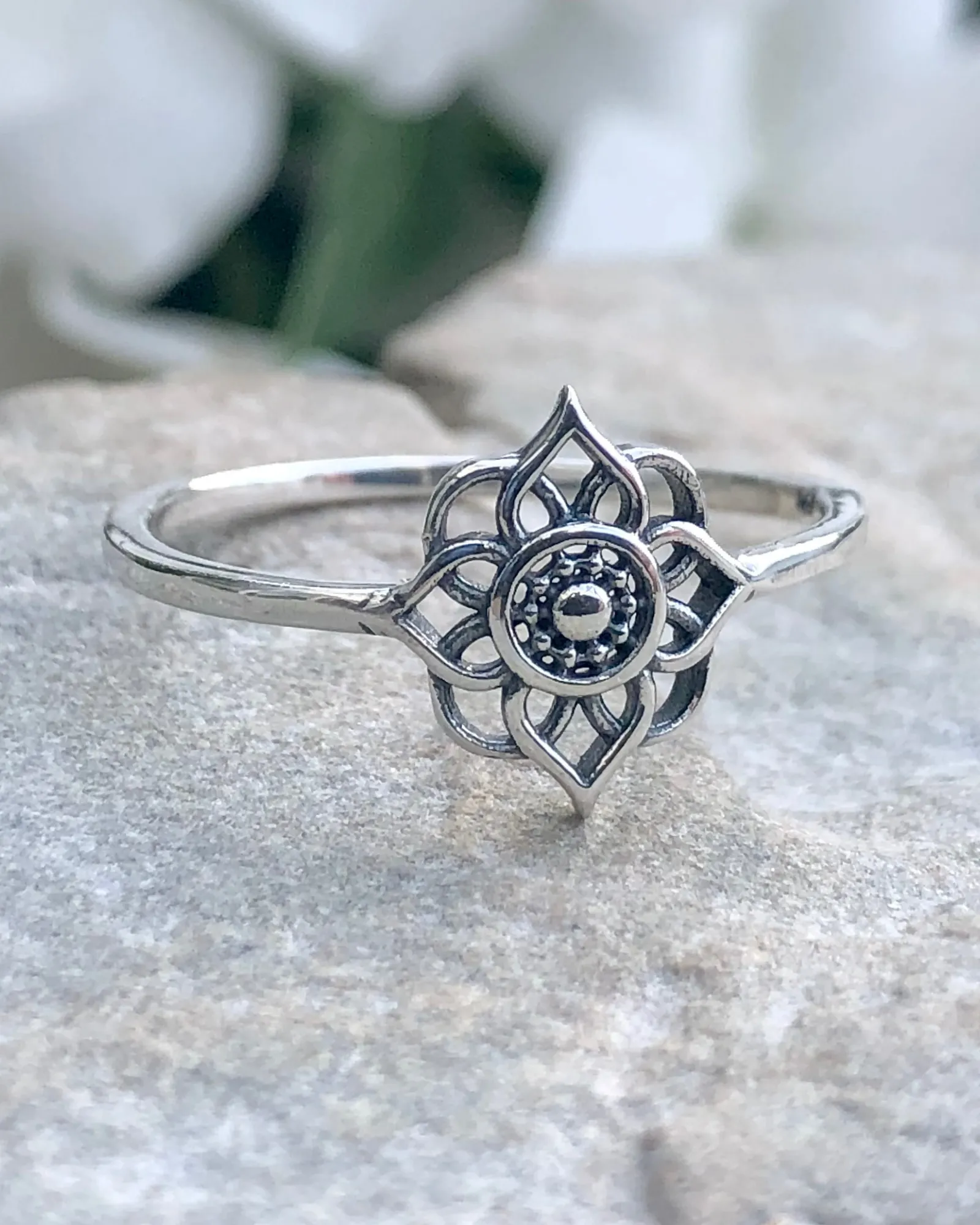 Sterling Silver Lotus Flower Mandala Ring