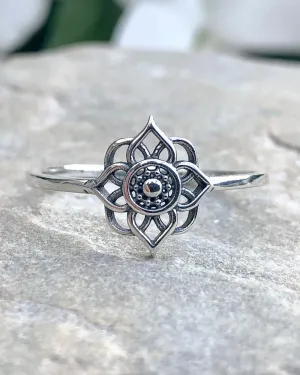 Sterling Silver Lotus Flower Mandala Ring