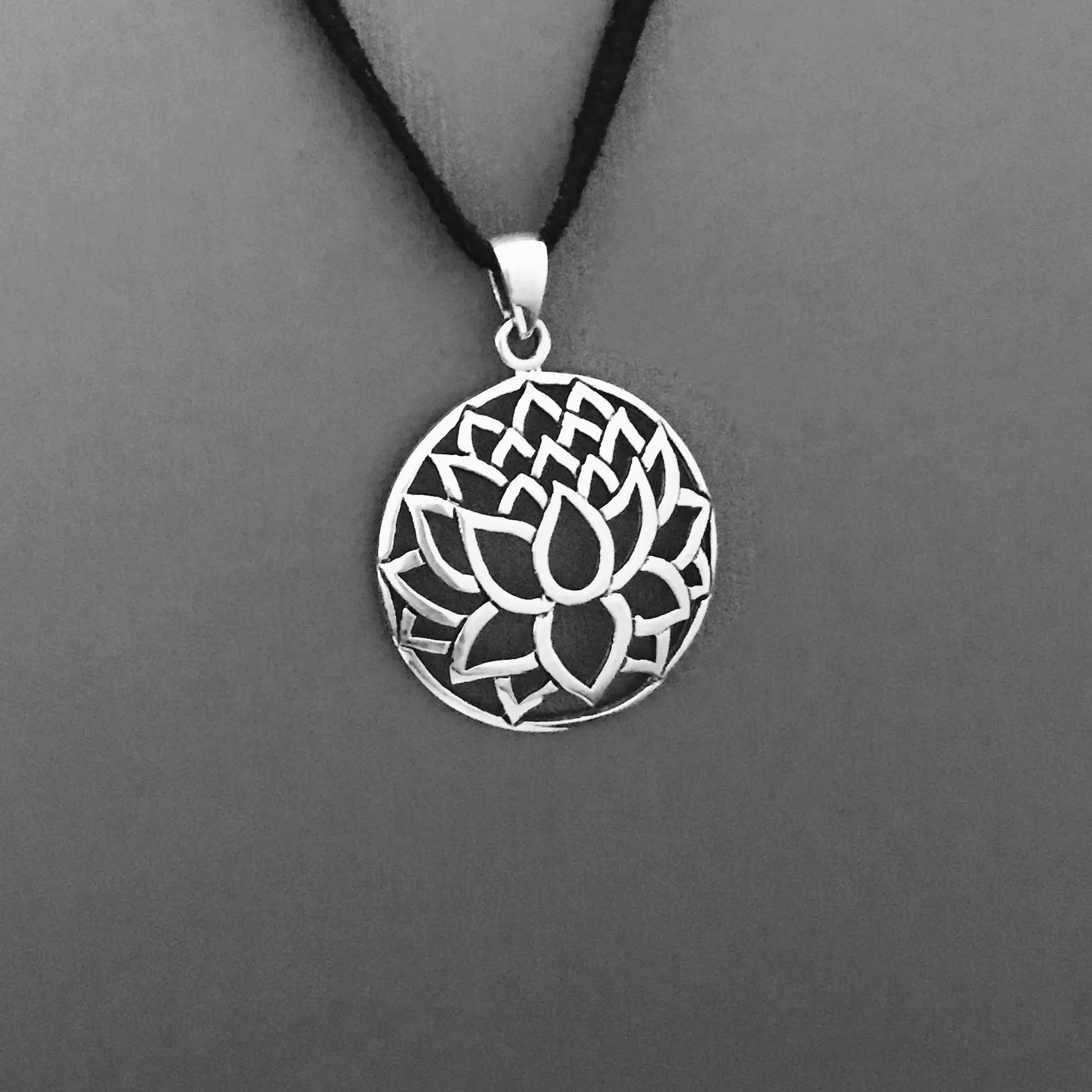 Sterling Silver Lotus Silhouette Pendant, Flower Pendant, Silver Pendant, Boho Pendant