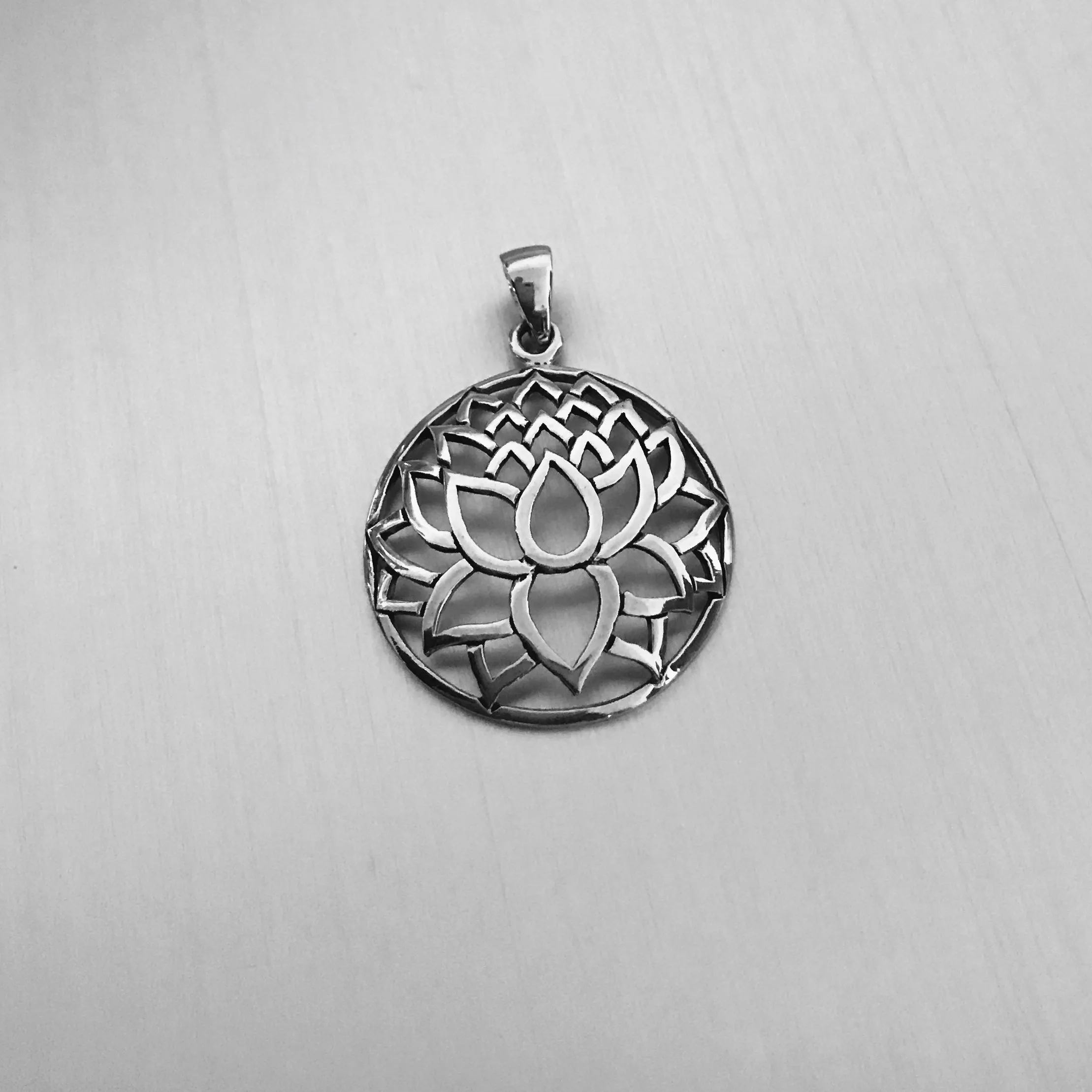 Sterling Silver Lotus Silhouette Pendant, Flower Pendant, Silver Pendant, Boho Pendant