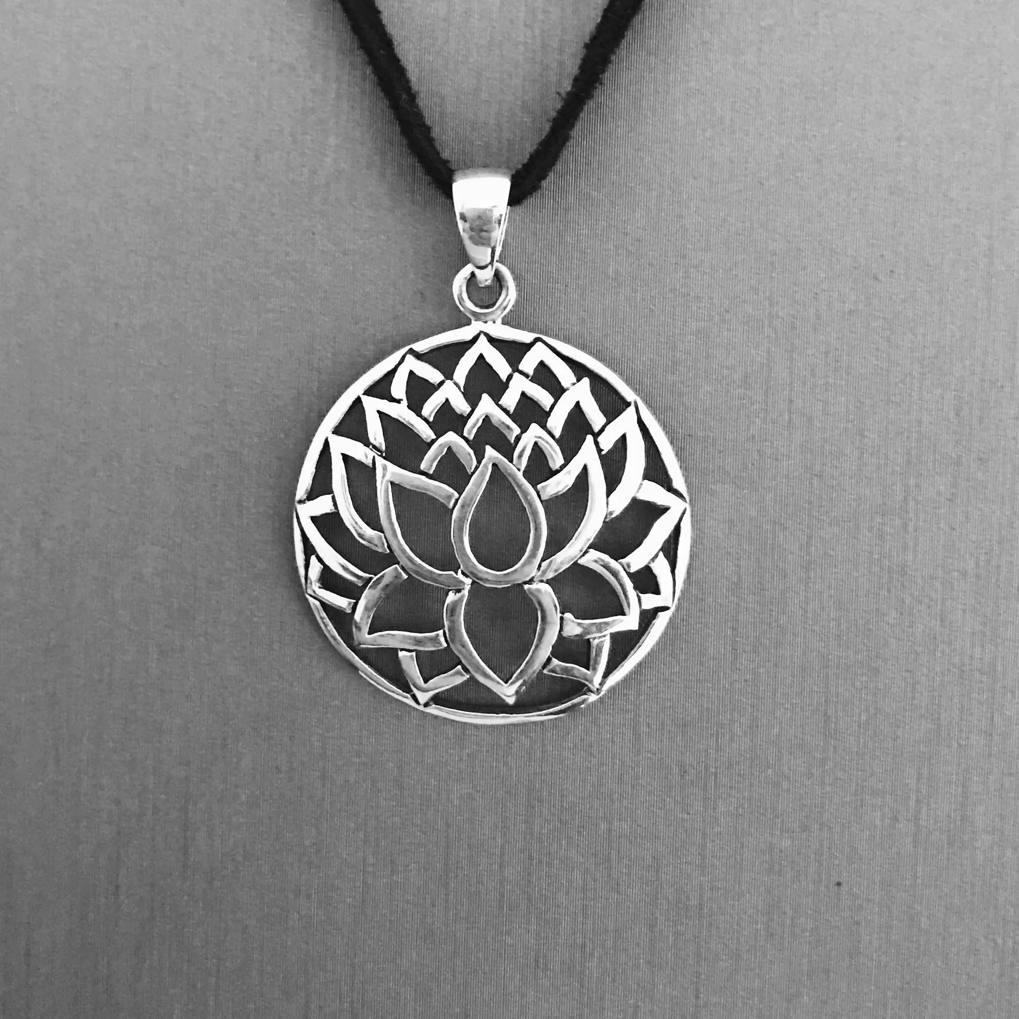 Sterling Silver Lotus Silhouette Pendant, Flower Pendant, Silver Pendant, Boho Pendant