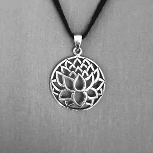 Sterling Silver Lotus Silhouette Pendant, Flower Pendant, Silver Pendant, Boho Pendant