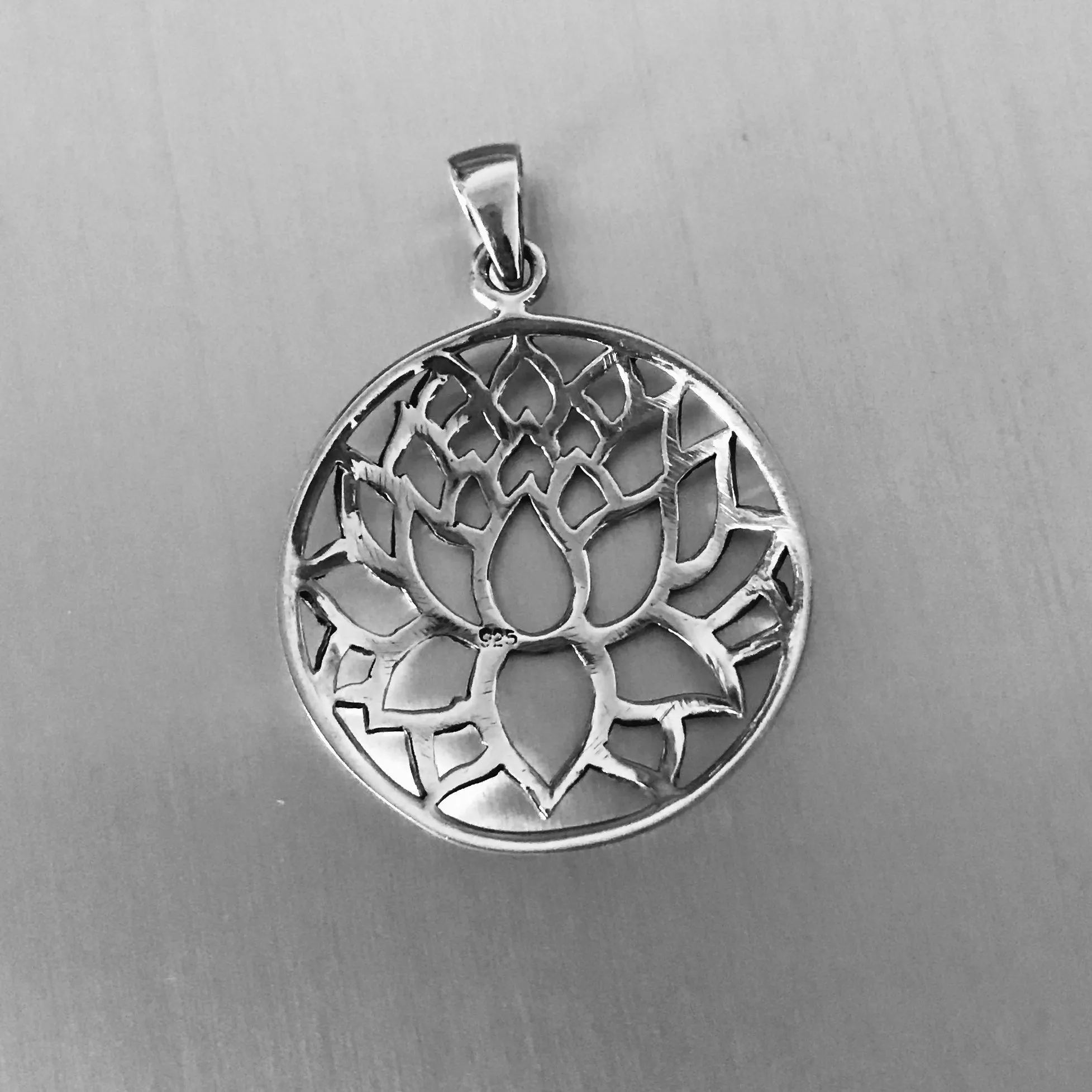 Sterling Silver Lotus Silhouette Pendant, Flower Pendant, Silver Pendant, Boho Pendant