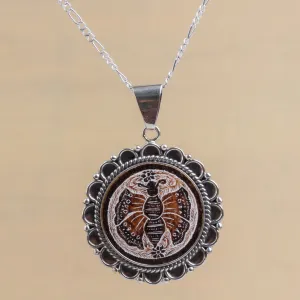 Sunflower Butterfly Peruvian Mate Gourd Pendant Necklace