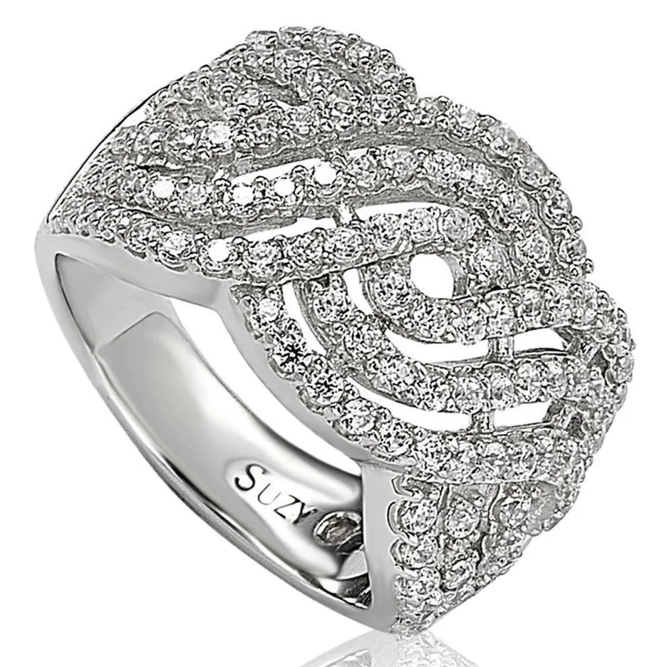 Suzy Levian Pave Cubic Zirconia Sterling Crisscross Sterling Silver Ring