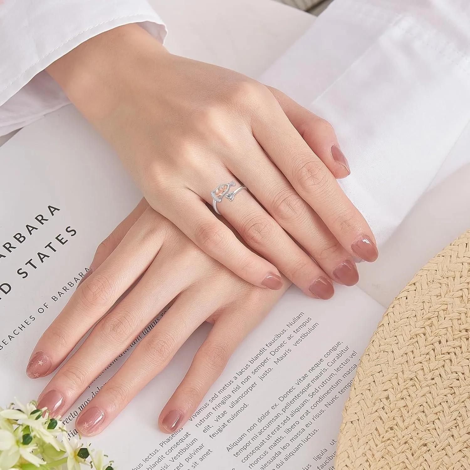 Thumb Rings Rose Ring Birthstone Rings for Women - 925 Sterling Silver Adjustable Rose Flower Jewelry Gifts for Wife Mom Daughter