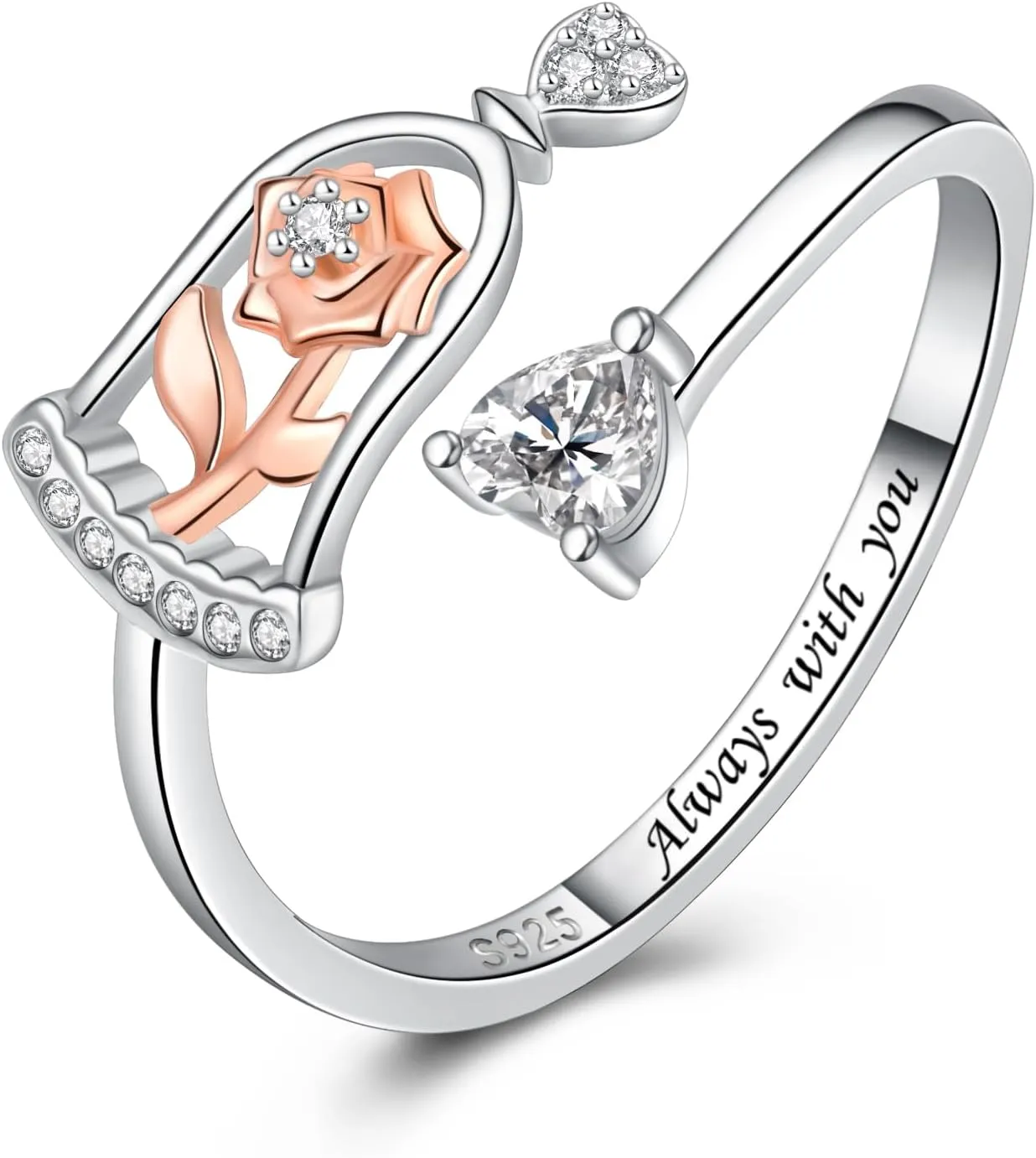 Thumb Rings Rose Ring Birthstone Rings for Women - 925 Sterling Silver Adjustable Rose Flower Jewelry Gifts for Wife Mom Daughter