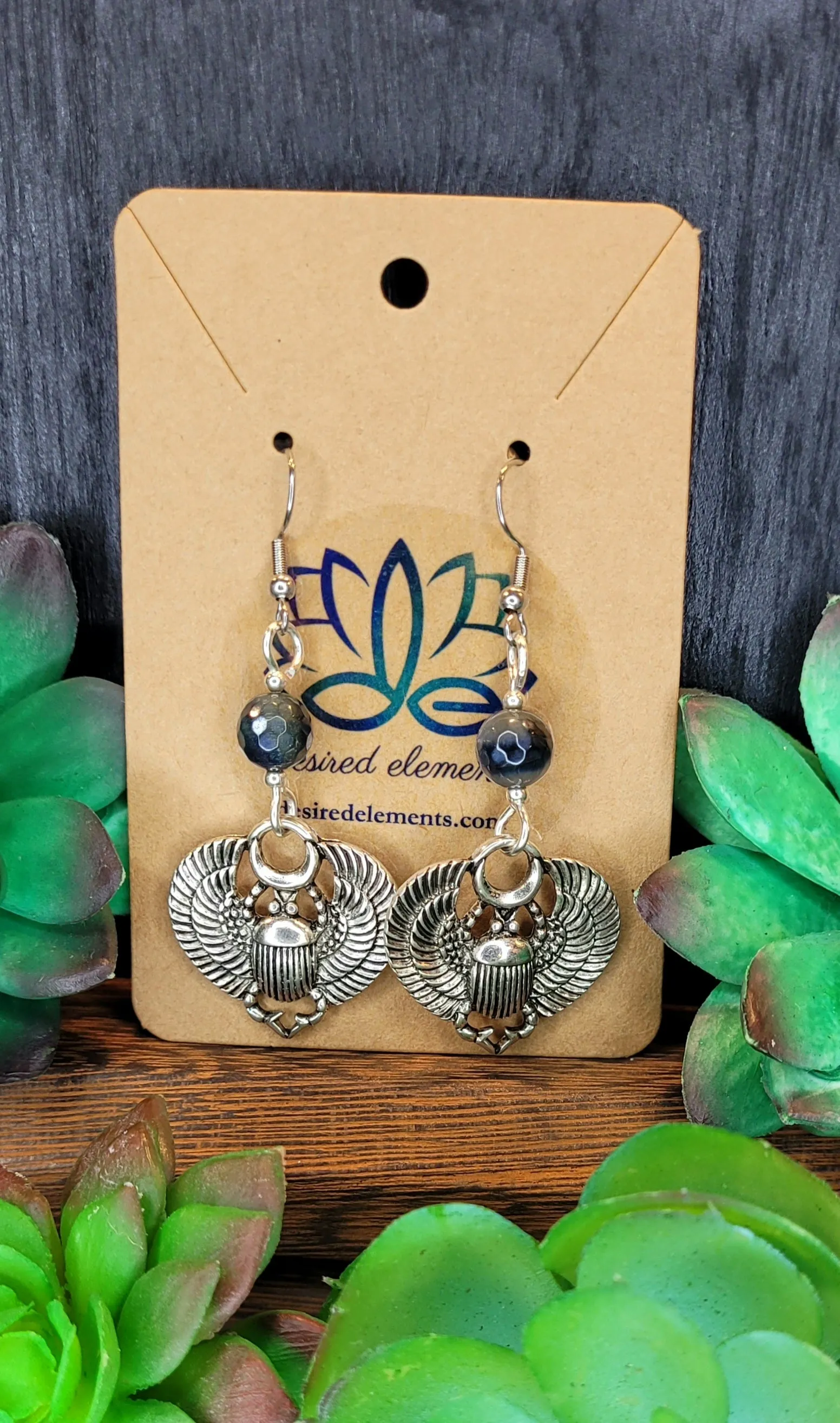 Tigers Iron Scarab Earrings - silver