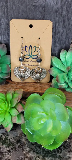 Tigers Iron Scarab Earrings - silver