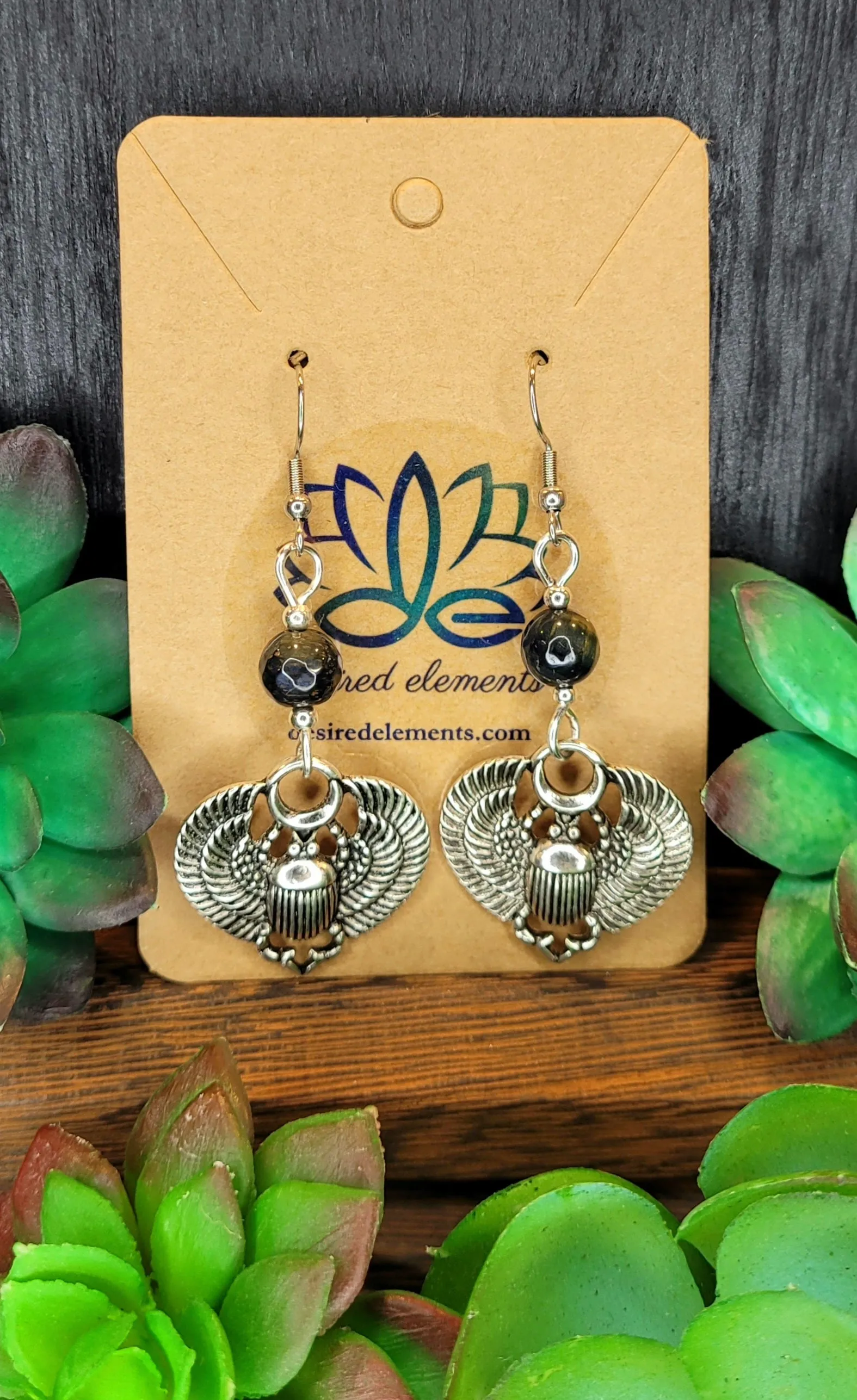 Tigers Iron Scarab Earrings - silver