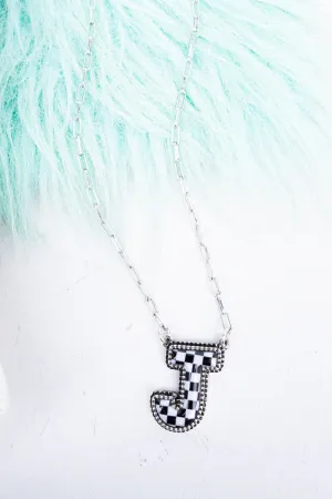 TIPI Black & White Checkered 'J' Silvertone Necklace