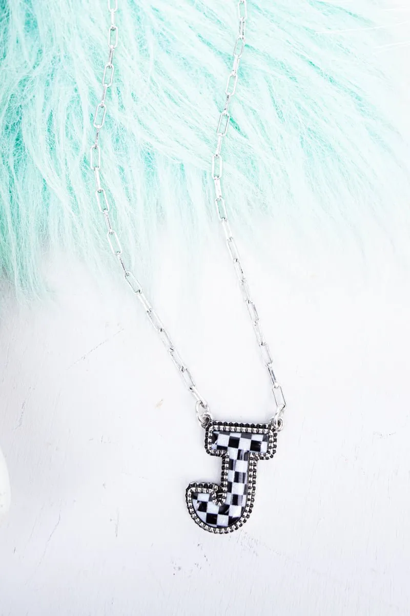 TIPI Black & White Checkered 'J' Silvertone Necklace