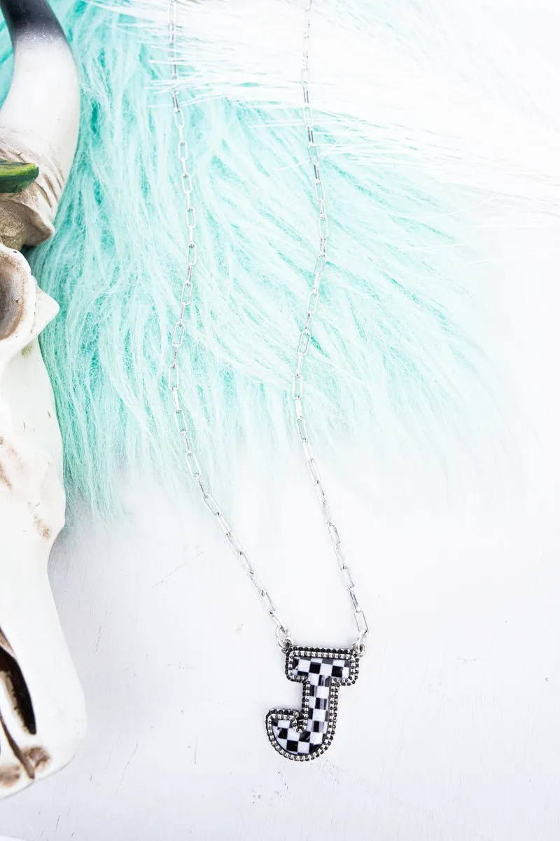 TIPI Black & White Checkered 'J' Silvertone Necklace