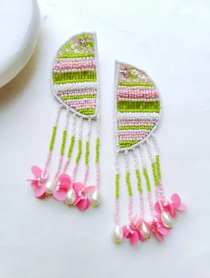 Tradition Meets Trend: Green-Pink Handmade Halfmoon Earrings for Chic Women & Girls