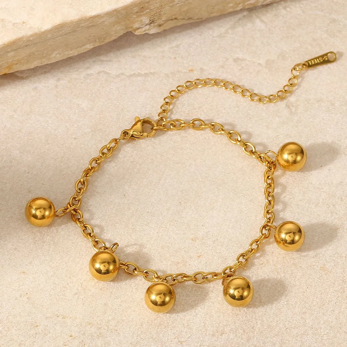 Trendy 18k Gold Plated Stainless Steel Bracelets Jewelry Waterproof Mulit Round Ball Bracelet for Women