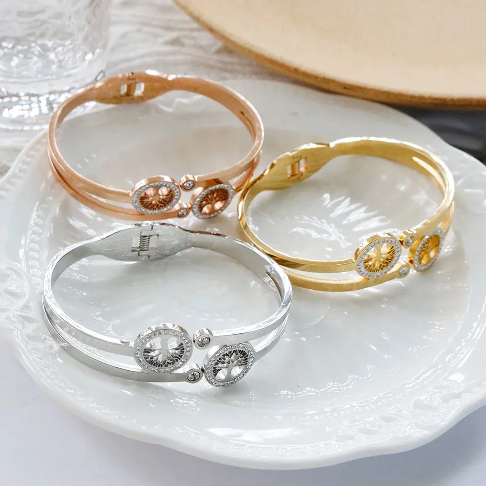 Trendy Life Tree Charm Women's Bracelet Hollow Crystal Bracelet Luxury Gift
