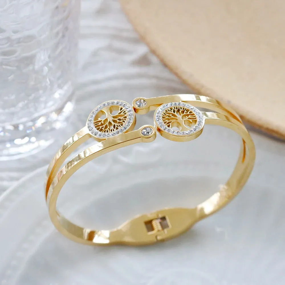 Trendy Life Tree Charm Women's Bracelet Hollow Crystal Bracelet Luxury Gift