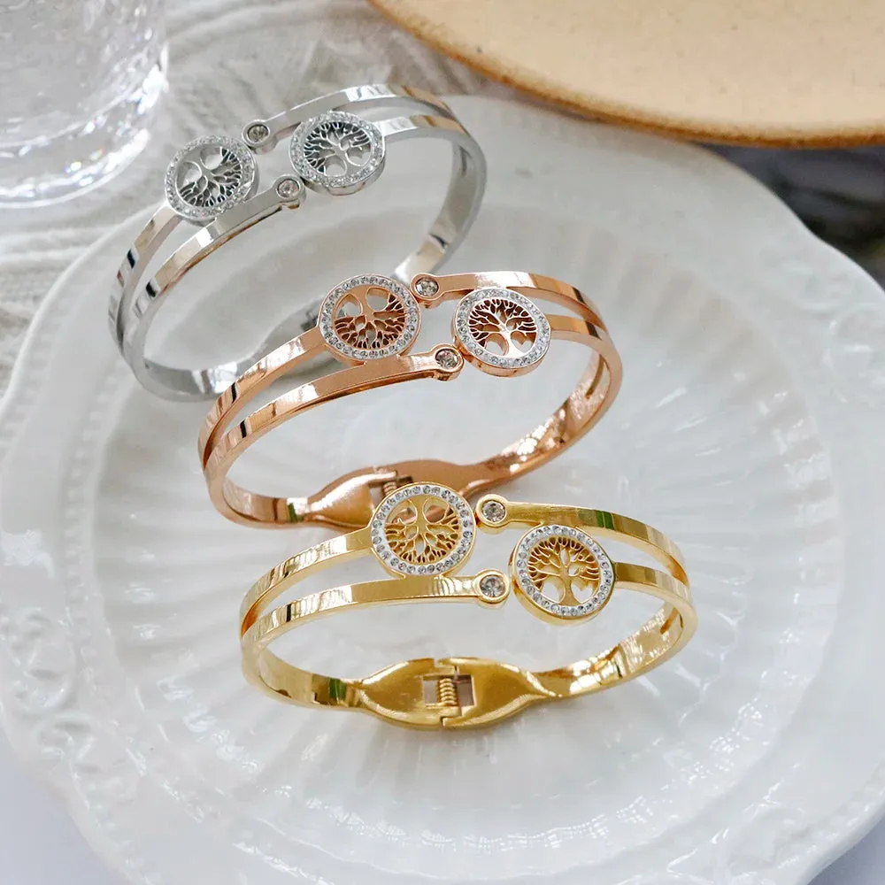 Trendy Life Tree Charm Women's Bracelet Hollow Crystal Bracelet Luxury Gift