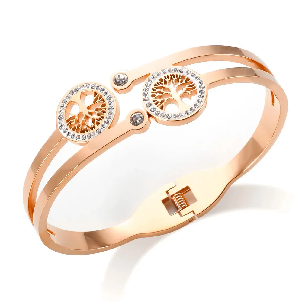 Trendy Life Tree Charm Women's Bracelet Hollow Crystal Bracelet Luxury Gift