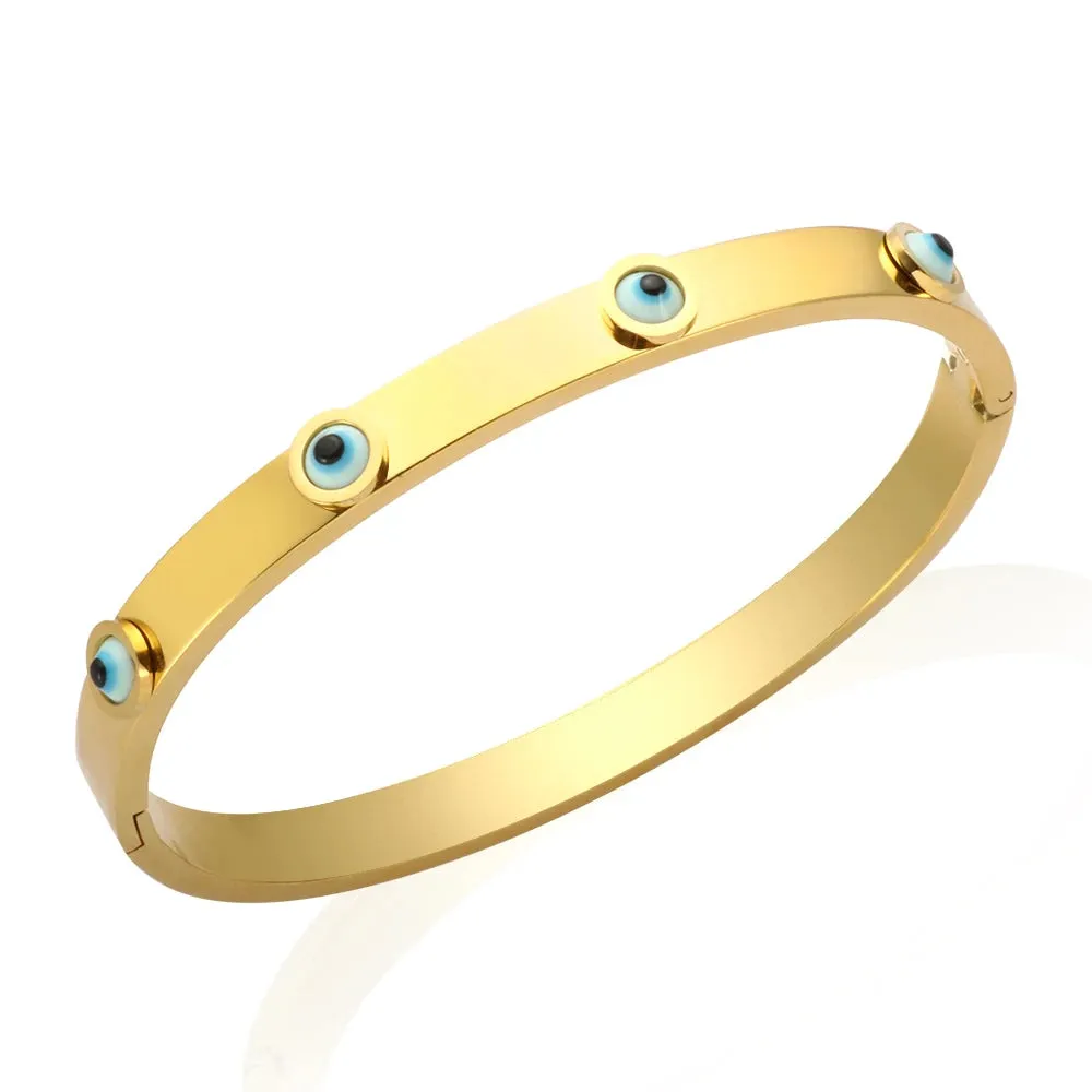 Trendy Luxury Charm Cuff Bangle Stainless Steel Eyes Bracelets Jewelry Gift